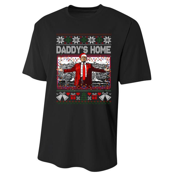 Funny DaddyS Home Trump Ugly Christmas Sweater Xmas Pajamas Sweatshirt Performance Sprint T-Shirt