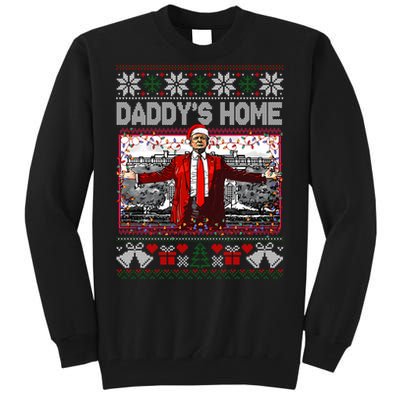 Funny DaddyS Home Trump Ugly Christmas Sweater Xmas Pajamas Sweatshirt Tall Sweatshirt