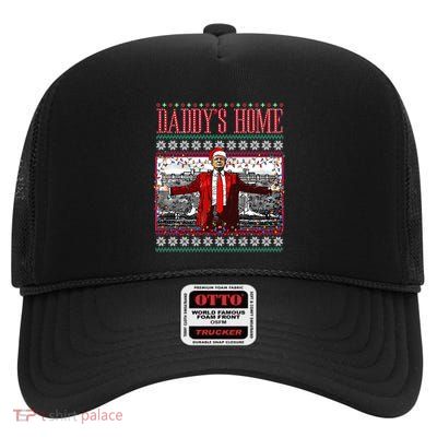 Funny DaddyS Home Trump Ugly Christmas Xmas Pajamas Cute Gift High Crown Mesh Back Trucker Hat