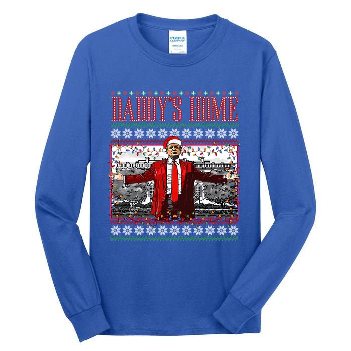 Funny DaddyS Home Trump Ugly Christmas Xmas Pajamas Cute Gift Tall Long Sleeve T-Shirt