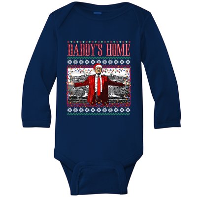 Funny DaddyS Home Trump Ugly Christmas Xmas Pajamas Cute Gift Baby Long Sleeve Bodysuit