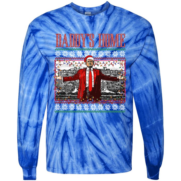 Funny DaddyS Home Trump Ugly Christmas Xmas Pajamas Gift Tie-Dye Long Sleeve Shirt