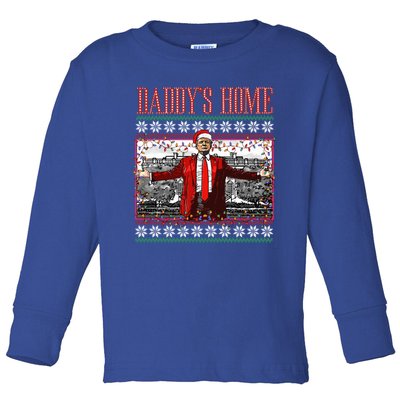 Funny DaddyS Home Trump Ugly Christmas Xmas Pajamas Gift Toddler Long Sleeve Shirt