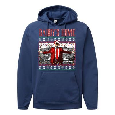 Funny DaddyS Home Trump Ugly Christmas Xmas Pajamas Gift Performance Fleece Hoodie