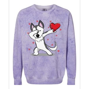 Funny Dabbing Husky Heart Valentine's Day Gifts Colorblast Crewneck Sweatshirt