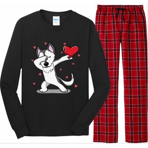 Funny Dabbing Husky Heart Valentine's Day Gifts Long Sleeve Pajama Set