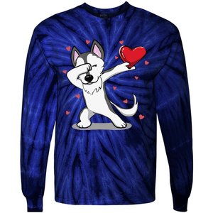 Funny Dabbing Husky Heart Valentine's Day Gifts Tie-Dye Long Sleeve Shirt