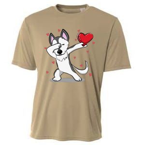 Funny Dabbing Husky Heart Valentine's Day Gifts Cooling Performance Crew T-Shirt