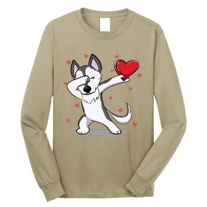 Funny Dabbing Husky Heart Valentine's Day Gifts Long Sleeve Shirt