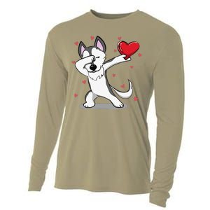 Funny Dabbing Husky Heart Valentine's Day Gifts Cooling Performance Long Sleeve Crew