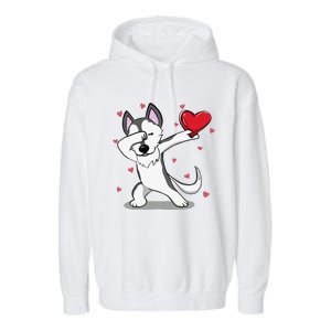 Funny Dabbing Husky Heart Valentine's Day Gifts Garment-Dyed Fleece Hoodie