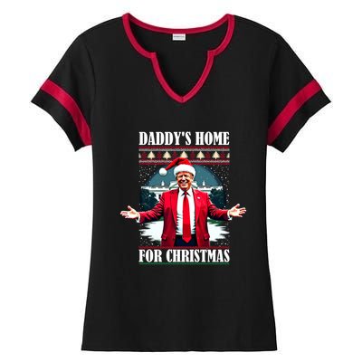 Funny DaddyS Home Trump Ugly Christmas Xmas Pajamas Cool Gift Ladies Halftime Notch Neck Tee