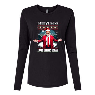 Funny DaddyS Home Trump Ugly Christmas Xmas Pajamas Cool Gift Womens Cotton Relaxed Long Sleeve T-Shirt