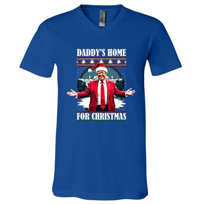 Funny DaddyS Home Trump Ugly Christmas Xmas Pajamas Cool Gift V-Neck T-Shirt