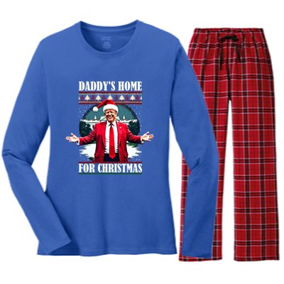 Funny DaddyS Home Trump Ugly Christmas Xmas Pajamas Cool Gift Women's Long Sleeve Flannel Pajama Set 