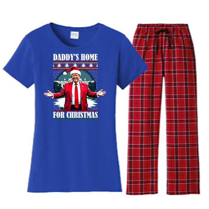 Funny DaddyS Home Trump Ugly Christmas Xmas Pajamas Cool Gift Women's Flannel Pajama Set