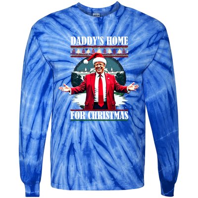 Funny DaddyS Home Trump Ugly Christmas Xmas Pajamas Cool Gift Tie-Dye Long Sleeve Shirt