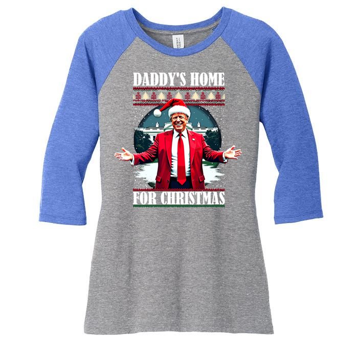 Funny DaddyS Home Trump Ugly Christmas Xmas Pajamas Cool Gift Women's Tri-Blend 3/4-Sleeve Raglan Shirt