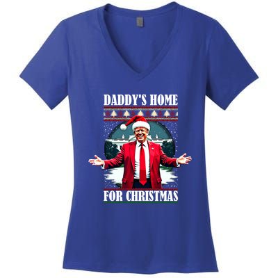 Funny DaddyS Home Trump Ugly Christmas Xmas Pajamas Cool Gift Women's V-Neck T-Shirt