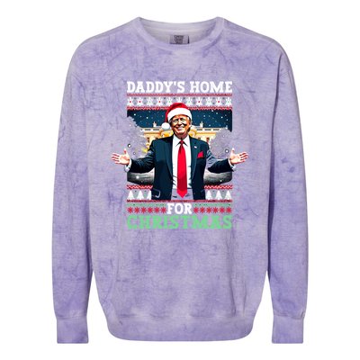 Funny DaddyS Home Trump Ugly Christmas Xmas Pajamas Gift Colorblast Crewneck Sweatshirt