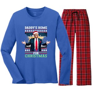 Funny DaddyS Home Trump Ugly Christmas Xmas Pajamas Gift Women's Long Sleeve Flannel Pajama Set 