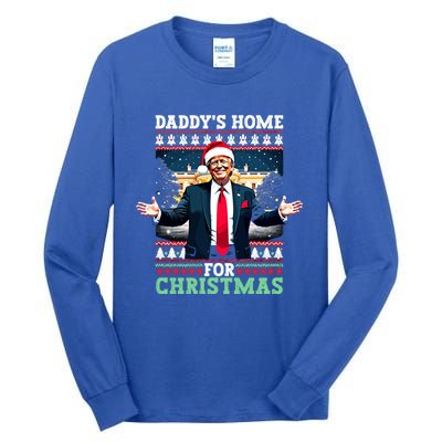 Funny DaddyS Home Trump Ugly Christmas Xmas Pajamas Gift Tall Long Sleeve T-Shirt