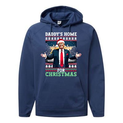 Funny DaddyS Home Trump Ugly Christmas Xmas Pajamas Gift Performance Fleece Hoodie