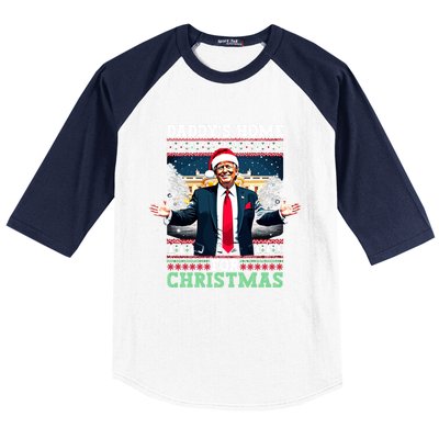 Funny DaddyS Home Trump Ugly Christmas Xmas Pajamas Gift Baseball Sleeve Shirt