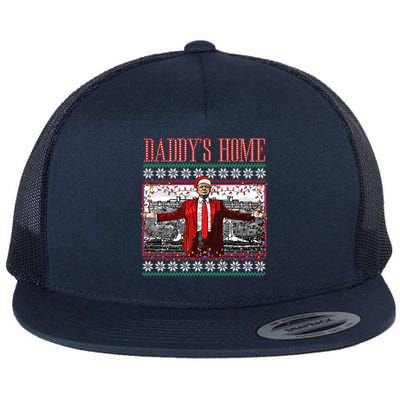 Funny DaddyS Home Trump Ugly Christmas Xmas Pajamas Cool Gift Flat Bill Trucker Hat