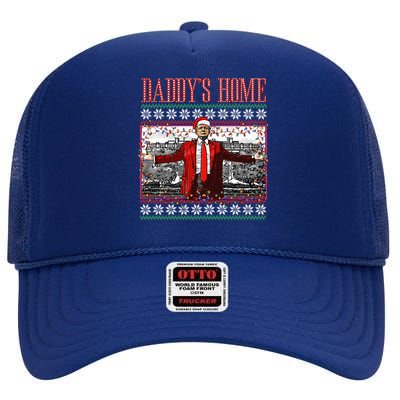 Funny DaddyS Home Trump Ugly Christmas Xmas Pajamas Cool Gift High Crown Mesh Back Trucker Hat