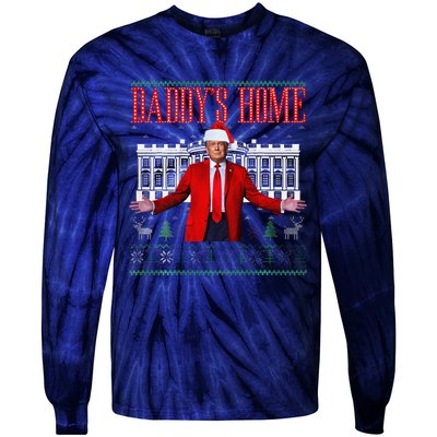 Funny DaddyS Home Trump Christmas Xmas Pajamas Tie-Dye Long Sleeve Shirt