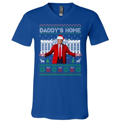 Funny DaddyS Home Trump Ugly Christmas Xmas Cool Gift V-Neck T-Shirt