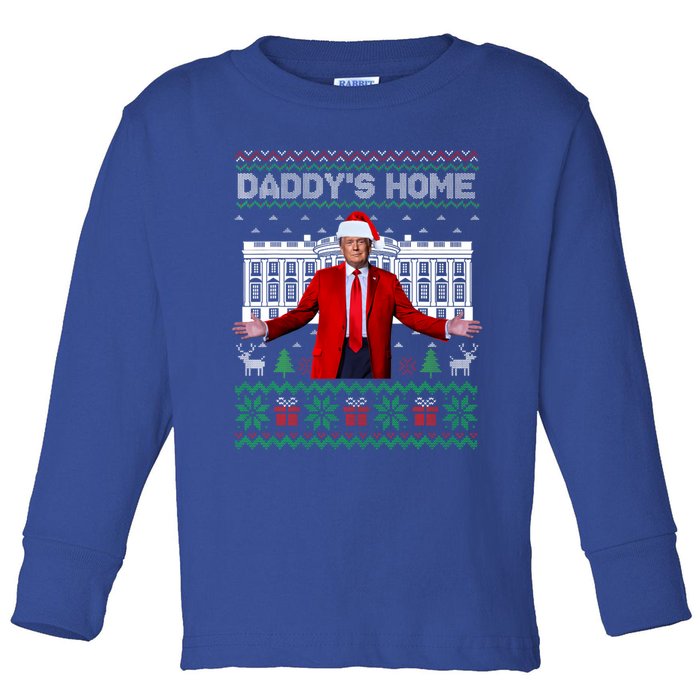 Funny DaddyS Home Trump Ugly Christmas Xmas Cool Gift Toddler Long Sleeve Shirt