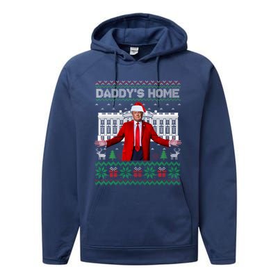 Funny DaddyS Home Trump Ugly Christmas Xmas Cool Gift Performance Fleece Hoodie