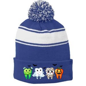 Funny Dentist Halloween Dental Squad Boo Cute Cavity Season Great Gift Stripe Pom Pom Beanie