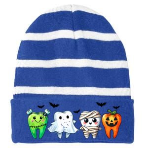 Funny Dentist Halloween Dental Squad Boo Cute Cavity Season Great Gift Striped Beanie with Solid Band