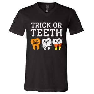 Funny Dental Halloween Treat Dentist Gift Trick or Teeth V-Neck T-Shirt