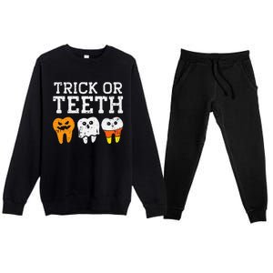 Funny Dental Halloween Treat Dentist Gift Trick or Teeth Premium Crewneck Sweatsuit Set