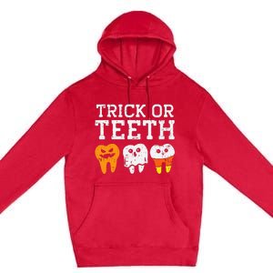 Funny Dental Halloween Treat Dentist Gift Trick or Teeth Premium Pullover Hoodie