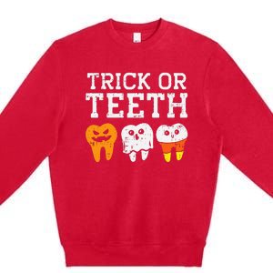 Funny Dental Halloween Treat Dentist Gift Trick or Teeth Premium Crewneck Sweatshirt