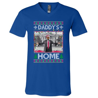 Funny DaddyS Home Trump Ugly Christmas Xmas Gift V-Neck T-Shirt