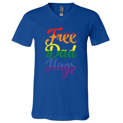 Free Dad Hugs And Love Lgbt Pride Rainbow Gift V-Neck T-Shirt