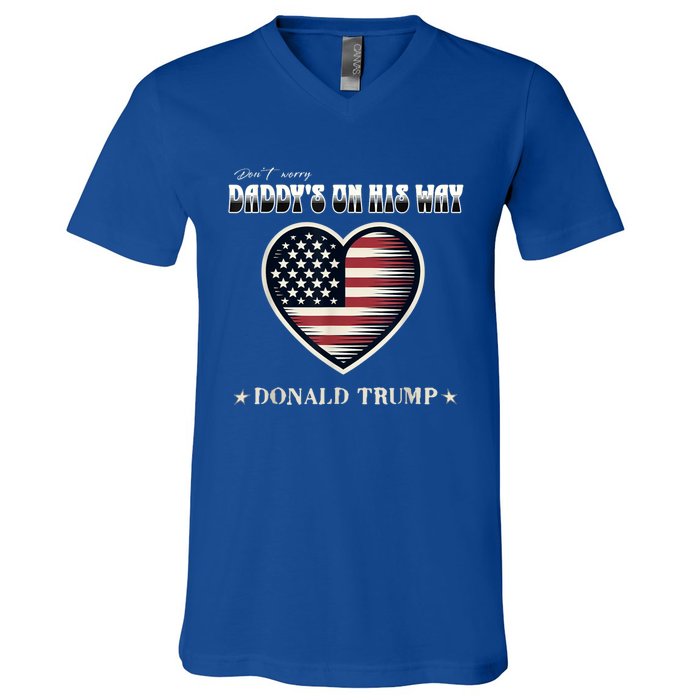 Funny DaddyS Home Trump American Heart Take America Back Gift V-Neck T-Shirt