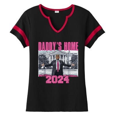 Funny DaddyS Home Trump Pink 2024 Take America Back 2024 Gift Ladies Halftime Notch Neck Tee