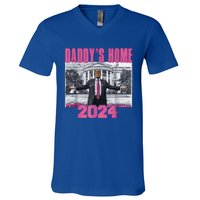 Funny DaddyS Home Trump Pink 2024 Take America Back 2024 Gift V-Neck T-Shirt