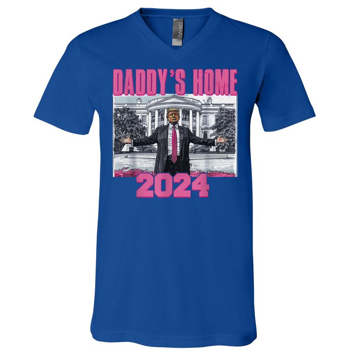 Funny DaddyS Home Trump Pink 2024 Take America Back 2024 Gift V-Neck T-Shirt