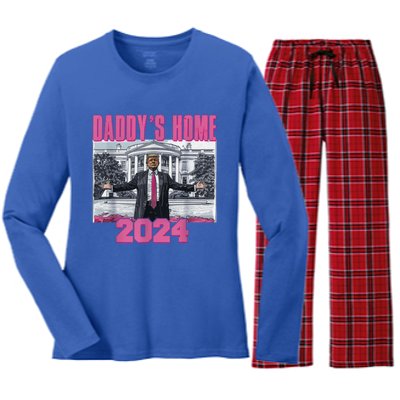 Funny DaddyS Home Trump Pink 2024 Take America Back 2024 Gift Women's Long Sleeve Flannel Pajama Set 