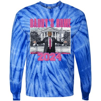 Funny DaddyS Home Trump Pink 2024 Take America Back 2024 Gift Tie-Dye Long Sleeve Shirt