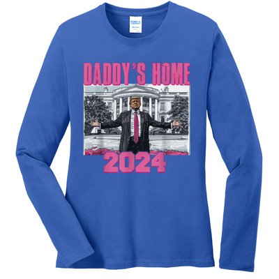 Funny DaddyS Home Trump Pink 2024 Take America Back 2024 Gift Ladies Long Sleeve Shirt