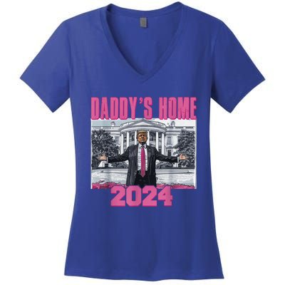 Funny DaddyS Home Trump Pink 2024 Take America Back 2024 Gift Women's V-Neck T-Shirt